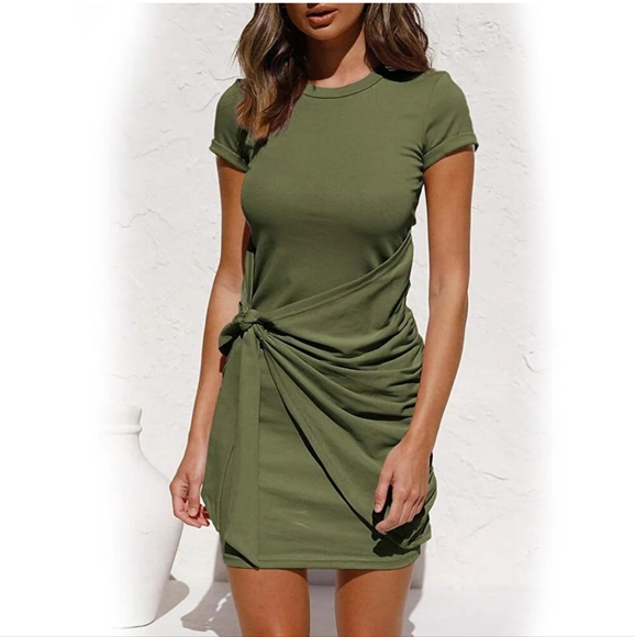LILLUSORY Dresses & Skirts - Lillusory Ruched Tee Shirt Tie Waist Dress Green XL